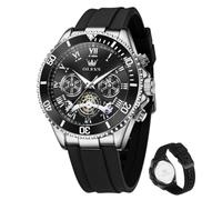 OLEVS Montre à quartz chronographe pour homme - Bracelet en silicone | Montre multifonction pour homme avec fenêtre calendrier, bracelet en silicone confortable, protection contre les projections
