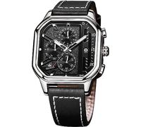 OLEVS Montre à quartz pour homme - Chronographe - En cuir - Étanche - Lumineuse - Style décontracté - Carrée, Noir-3, montre homme noir, montre bracelet noire