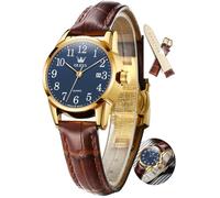 OLEVS Montre bracelet en cuir marron pour femme, montre à quartz étanche, analogique, délicate pour petit poignet, facile à lire, montres habillées de luxe pour femmes avec chiffres arabes