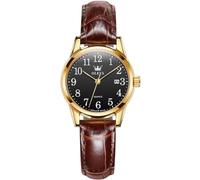 OLEVS Montre-bracelet ultra fine pour femme - 6,5 mm - Style minimaliste - À quartz - Étanche - Date et jour - Bracelet en cuir - Montre fine pour femme, Cadran noir., Sangle