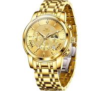 OLEVS Montre chronographe de luxe pour homme, étanche, lumineuse, facile à lire, cadran doré/blanc/cadran noir avec calendrier, G2892-All Gold, round, Montre de luxe