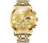 OLEVS Montre chronographe pour homme en acier inoxydable, grand cadran facile à lire, chiffres romains, montre classique étanche lumineuse à quartz analogique pour homme, Cadran or 2856/bracelet doré