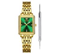 OLEVS Montre de luxe à cadran carré pour femme - Bracelet rétro doré en maille d'acier inoxydable, quartz analogique, étanche, élégante, mince, montre habillée, folie, cadeau de Noël pour elle, 9995