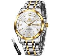 OLEVS Montre de luxe à quartz pour homme - En acier inoxydable - Étanche - Lumineuse - Jour et date, 5513 : bracelet bicolore et cadran blanc