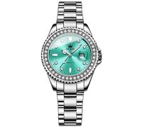 OLEVS Montre de luxe pour femme en acier inoxydable étanche avec date et diamants Doré, 9945 : bracelet argenté et cadran bleu clair, Classique