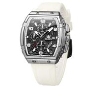 OLEVS Montre de luxe pour homme - Grand cadran noir - En silicone - Carré - Multifonctionnel - Étanche - Chronographe - Analogique - Quartz - Rectangle - Relojes para Hombres, blanc/noir, square