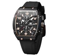 OLEVS Montre de luxe pour homme - Grand cadran noir - En silicone - Carré - Multifonctionnel - Étanche - Chronographe - Analogique - Quartz - Rectangle - Relojes para Hombres, Noir Rose Noir, square