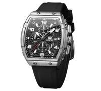 OLEVS Montre de luxe pour homme - Grand cadran noir - En silicone - Carré - Multifonctionnel - Étanche - Chronographe - Analogique - Quartz - Rectangle - Relojes para Hombres, Noir/argenté/noir