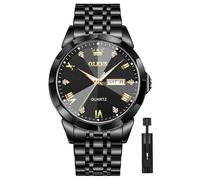 OLEVS Montre en acier inoxydable étanche pour homme, bracelet en or/argent, décontractée, grand cadran blanc/noir/bleu/gris, montre à quartz, cadeaux pour hommes pas chers, standardmäßig, Bracelet