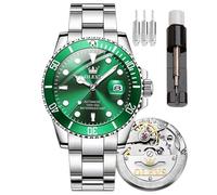 OLEVS Montre Homme avec Grand Cadran et Date, Imperméable, Mécanique, en Acier Inoxydable, de Luxe, Complètement Automatique, Montre Mécanique, 6650-Original Vert, Moderne