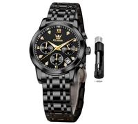 OLEVS Montre multifonction à deux tons pour femme - Montre analogique à quartz - En acier inoxydable - Étanche - Diamant, montre all black 2858, montre femme