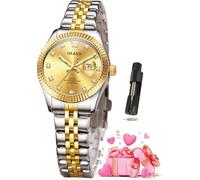 OLEVS Montre pour femme de luxe élégante en acier inoxydable étanche avec diamant lumineux pour femmes montre tendance pour petits poignets, 3705-Or bicolore, montre femme