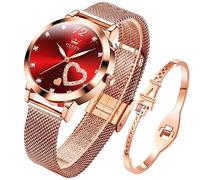 OLEVS Montre pour Femme Or Rose avec cœur Diamant Noir et Blanc Visage Quartz étanche Bracelet Ensemble Montres pour Femme
