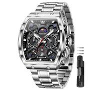 OLEVS Montre pour homme de luxe en acier inoxydable durable étanche 3 ATM avec phase de lune, montre chronographe à quartz analogique pour homme, montres tendance pour homme Relojes para Hombres