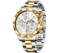 OLEVS Montre pour Homme Diamant - Cadran à Trois Yeux - Mouvement à Quartz - 44 mm - Bracelet en Acier Inoxydable - Étanche à 30 m - Verre résistant aux Rayures - Montre d'affaires pour Homme