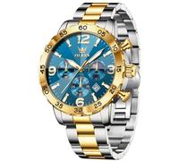 OLEVS Montre pour Homme Diamant - Cadran à Trois Yeux - Mouvement à Quartz - 44 mm - Bracelet en Acier Inoxydable - Étanche à 30 m - Verre résistant aux Rayures - Montre d'affaires pour Homme
