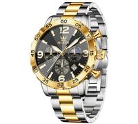 OLEVS Montre pour Homme Diamant - Cadran à Trois Yeux - Mouvement à Quartz - 44 mm - Bracelet en Acier Inoxydable - Étanche à 30 m - Verre résistant aux Rayures - Montre d'affaires pour Homme