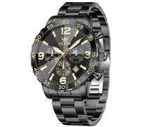 OLEVS Montre pour Homme Diamant - Cadran à Trois Yeux - Mouvement à Quartz - 44 mm - Bracelet en Acier Inoxydable - Étanche à 30 m - Verre résistant aux Rayures - Montre d'affaires pour Homme