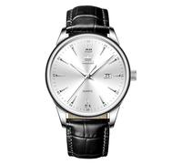 OLEVS Montre pour homme, montre à quartz analogique en acier inoxydable avec chiffres arabes classiques, étanche, lumineuse, jour et date, montre en cuir pour homme, 5009-cadran blanc/cuir noir