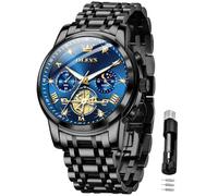 OLEVS Montre squelette pour homme en acier inoxydable analogique à quartz phase de lune diamant multi calendrier chronographe étanche montre-bracelet pour homme