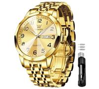 OLEVS Montres pour homme en acier inoxydable avec quartz analogique étanche lumineux de luxe, montre de ville avec date, diamant, affaire décontractée, montre-bracelet pour homme (cadran or/bleu/noir