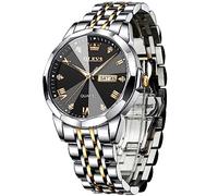 OLEVS Montres pour Hommes Diamond Business Wear analogique Quartz Acier Inoxydable étanche Lumineux Date Bicolore Luxe Casual Watch,Noir Doré
