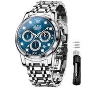 OLEVS Montres pour hommes Diamond Luxury Dress Chronographe Quartz Montre Business Casual Date Phase de Lune Montre Homme Étanche Lumineuse Acier Inoxydable Montre Homme, Bracelet argenté et cadran
