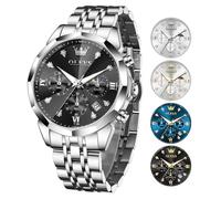 OLEVS Reloj de Hombre Montre pour homme en acier inoxydable avec chronographe de luxe multifonction avec date Business Classic Dress Watch pour homme Cadeau pour homme, Bracelet argenté noir