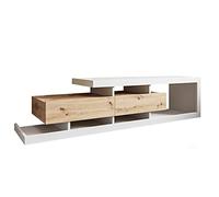 Olga - meuble TV - effet bois et blanc - 2 tiroirs - 198 cm - Bois / Blanc