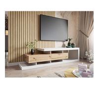 Olga - meuble TV - effet bois et blanc - 2 tiroirs - 198 cm - Bois / Blanc