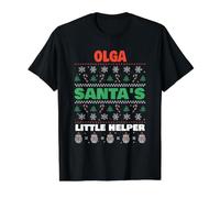 Olga Santa's Little Helper Nom de Noël Amusant Olga T-Shirt Graphique avec Valeur, Homme, Noir, L
