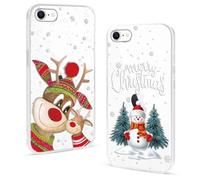Olgary 2 Pièces Noël Coque pour Apple iPhone 8/7/SE 2020/SE 2022 4,7",Etui Cover avec Motif de Noel Bonhomme Mignon Chaussettes Père Cerf Flocon de Neige Noël, Cadeau de Housse Christmas Case,3