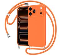 Olgary Coque pour iPhone 17 Pro avec Cordon, Ultra Mince Silicone Étui avec Collier Réglable Résistant Antichoc Housse Portable Lanyard Protection Caméra Case pour iPhone 17 Pro 6,3 Pouces, Orange