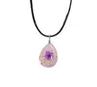 OLGER Pendentif Pierre, Collier Pendentif Goutte d'eau Violet Fleur Pressée Équilibre Reiki Collier De Guérison Plante Fleurs Séchées Collier Boho Bijoux Élégants pour Femme Fille Cadeau