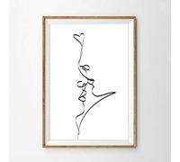 OLGKJ Abstrait Couple Baiser Simple Ligne Dessin Amour Noir Blanc Affiche Romantique Cadeaux Chambre Murale Art Toile Tableau Peinture Decoration sans Cadre