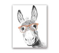 OLGKJ Ferme Animal âNe Toile Tableau Art Affiche PéPinièRe Enfants Chambre Decoration Murale âNe avec Lunettes Noir Blanc Murale Tableaux Peinture sans Cadre