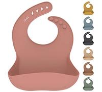 OLGS Bavoir en silicone pour bébé avec bac de récupération - Bavoir en silicone pour garçons et filles - Sans BPA et imperméable - Lavable - Muted - Ergonomique - Pour tout-petits