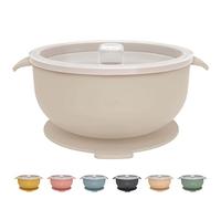 OLGS Bol en silicone avec couvercle et ventouse pour bébé et enfant | Bol à bière antidérapant gris, beige | Bol en silicone pour garçon/fille | Sans BPA, passe au lave-vaisselle (Greige)