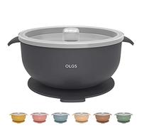 OLGS Bol en silicone avec couvercle et ventouse pour bébé et enfant | Bol en silicone pour garçon fille - Sans BPA - Passe au lave-vaisselle - Facile à nettoyer - Bol à bière antidérapant (gris foncé)