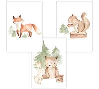 Olgs Lot de 3 posters décoratifs pour chambre de bébé - Format A4 - Poster mural de qualité supérieure - Animaux de la forêt : renard, lapin, ours, hérisson, écureuil