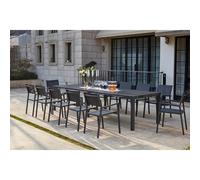 CONCEPT USINE | Ensemble Console Extensible en Aluminium 2 à 12 Places + 12 Chaises | Design OLHAO Gris Foncé | Table à Rallonge d'Extérieur Moderne et Pratique | Rangement Facile