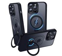 OLHAOMAO Coque pour iPhone 12 Pro Max 360 Ajustable Support Compatible avec MagSafe, Noir Mat Translucide Case Anneau Magnétique Invisible Etui Antidérapant & Antichoc pour 12 Pro Max