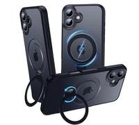 OLHAOMAO Coque pour iPhone 16 360 Ajustable Support Compatible avec MagSafe, Noir Mat Translucide Case Anneau Magnétique Invisible Etui Antidérapant & Antichoc pour 16