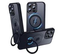 OLHAOMAO Coque pour iPhone 16 Pro Max 360 Ajustable Support Compatible avec MagSafe, Noir Mat Translucide Case Anneau Magnétique Invisible Etui Antidérapant & Antichoc pour 16 Pro Max