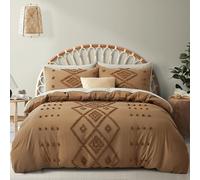 Oli Anderson Parure de lit 3 pièces avec Broderie touffetée, Douce et légère pour Toutes Les Saisons - Style Shabby Chic (Marron Citrouille, très Grand lit, 264,2 x 228,6 cm)