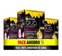 Olia Garnier - Lot de 3 colorations permanentes aux huiles florales d'origine naturelle sans ammoniaque pour une odeur agréable, couleur 3.0 noir naturel