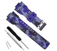 OliBoPo Bracelet de montre de rechange en résine naturelle pour homme Casio G-Shock GD120/GA-100/GA-110/GA-100C, Camouflage bleu foncé., Simple