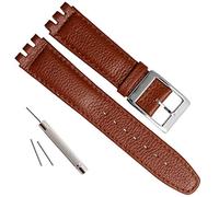 OliBoPo Bracelet de montre en cuir alligator Grain Vache - Boucle en acier inoxydable - Pour Swatch, Coutures marron/marron, 17mm, Actif