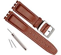 OliBoPo Bracelet de rechange en acier inoxydable avec cuir de crocodile et vache, Blanc, Marron, 17 mm, Étanche, Compatible avec 17 mm montre Swatch, Inclut un outil