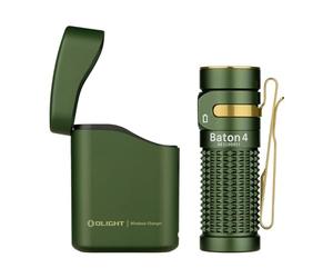 OLIGHT Baton 4 Kit Lampe Torche LED Alimentée avec Chargeur sans Fil Puissante 1300 Lumens 170m 190 Jours D'autonomie Max Étanche IPX 8 pour Le Camping, L'outdoor et Les Urgences Vert